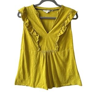 Boden Sleeveless Ruffle Trim Cotton Tunic Top Yellow V-Neck Sz 10 Boho Peasant